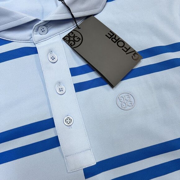 G/Fore Off Set Stripe Golf Polo Men's Large Performance Blue NWT - Picture 2 of 5